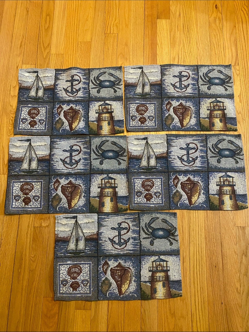 Set of 5 Gorgeous Nautical Tapestry Placemat Set. Excellent Condition.